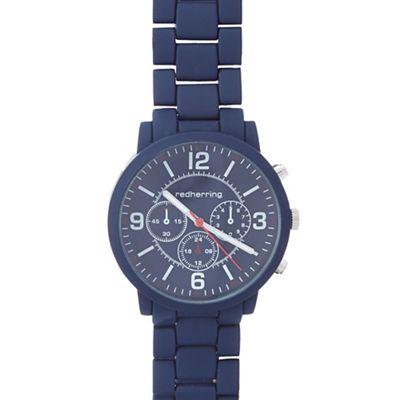 Men's navy bracelet mock chronograph watch